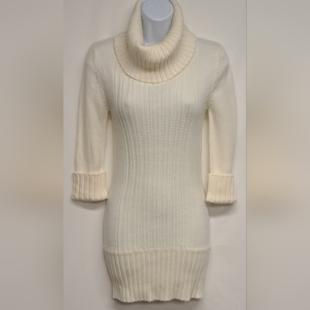 Candie's S Sweater Ivory Vanilla Color 3/4 Cuffed Sleeve Cowl Neck Like New